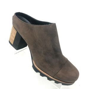 Sorel Addington Mule Womens 9.5 Distressed Tobacco Brown Leather Cap Toe Heel